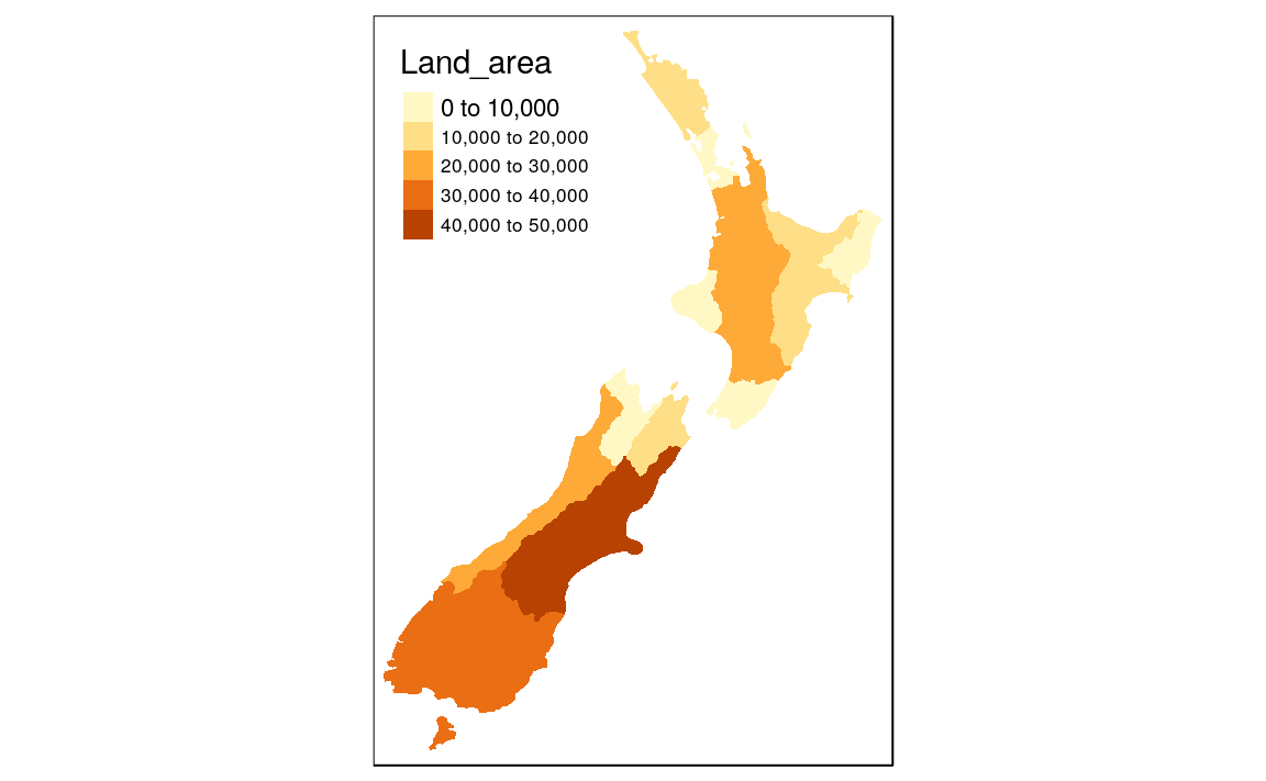 Comparison of base (left) and tmap (right) handling of a numeric color field.