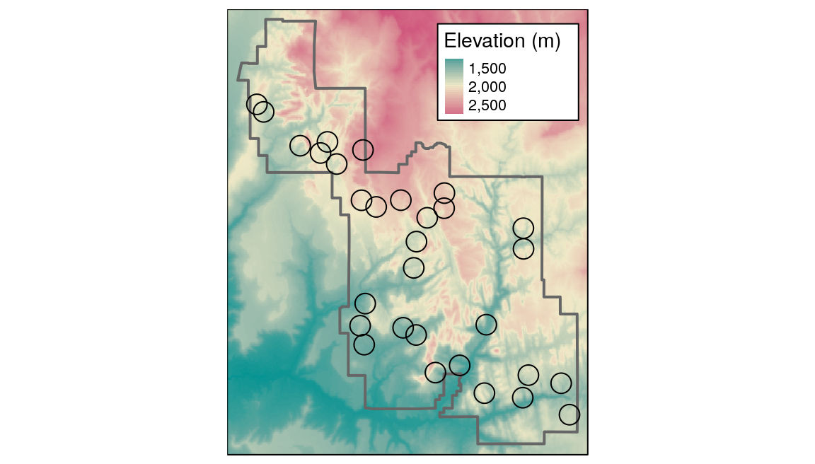 Locations of points used for raster extraction.