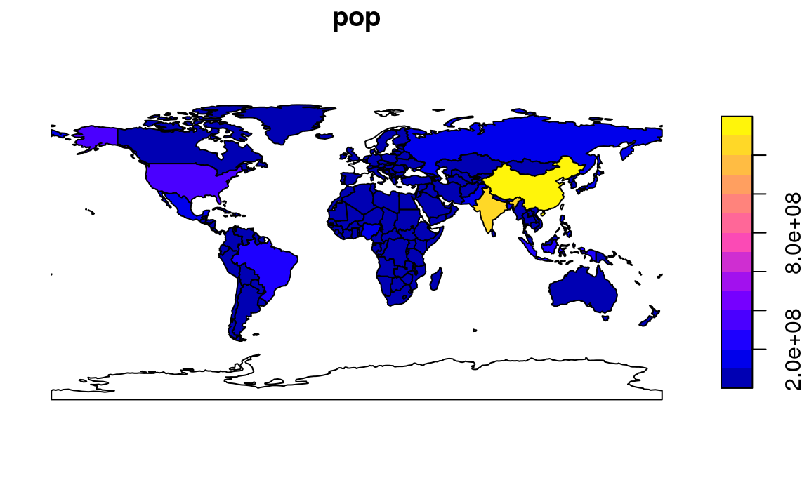 Plotting with sf, with multiple variables (left) and a single variable (right).