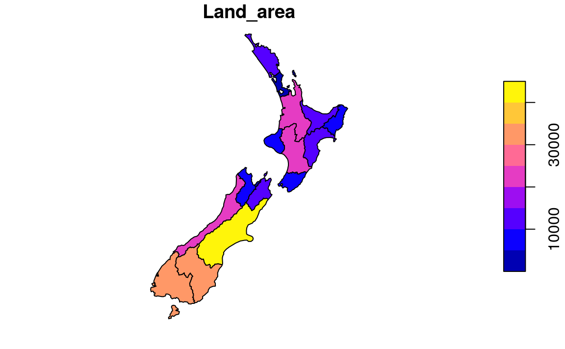 Comparison of base (left) and tmap (right) handling of a numeric color field.