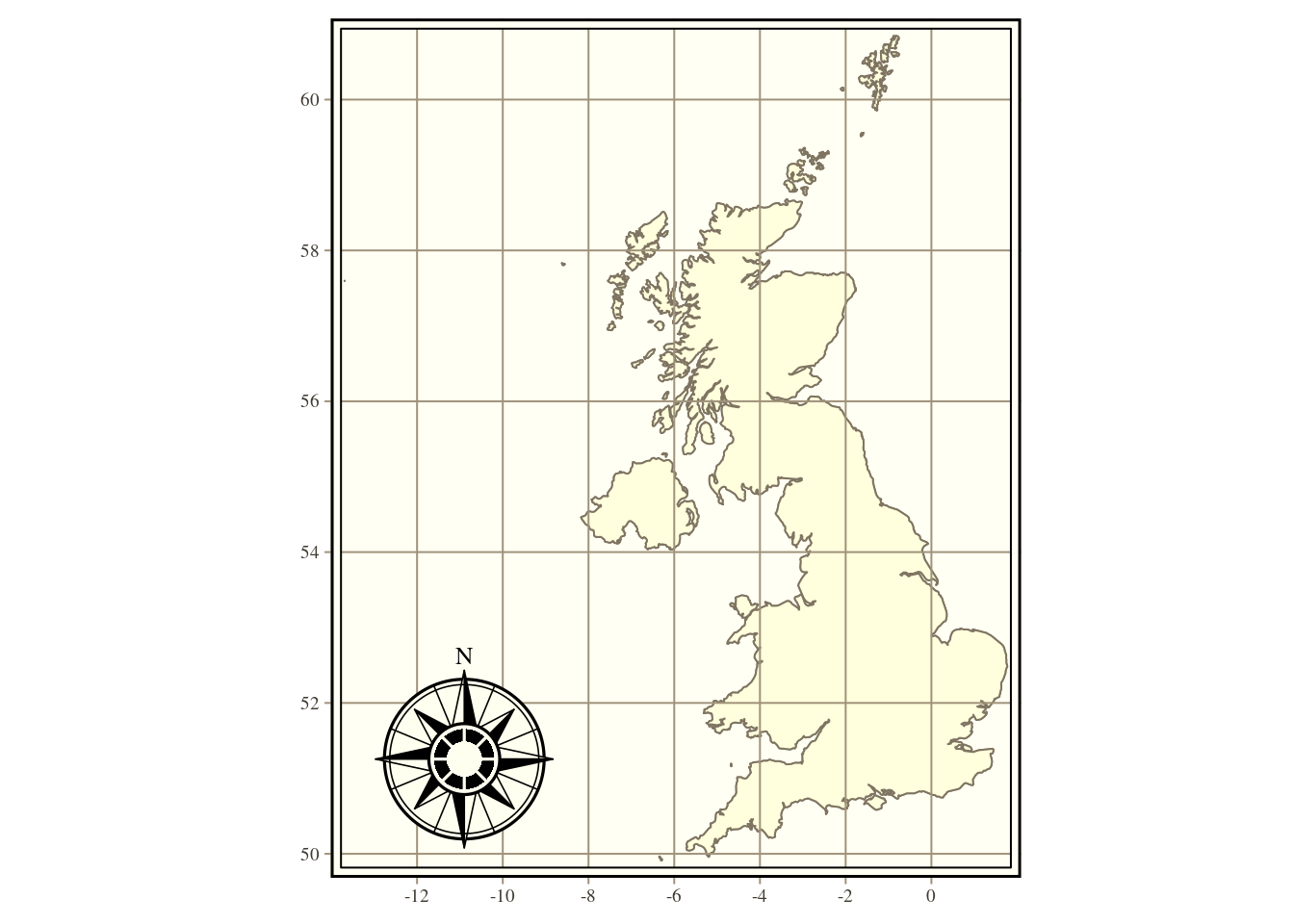 Map of the UK shown in a very traditional cartographic style